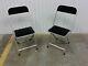 Pair Vintage Mid Century A. Fritz & Co Metal Folding Chairs Silver With Black Velv