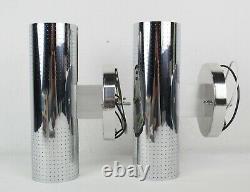 Pair Vintage Mid Century Modern Lightolier Silver Aluminum Wall Sconces, Lights
