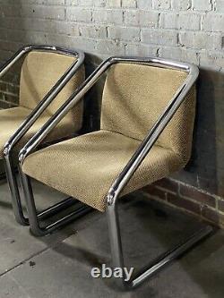 Pair Vintage Mid Century Modern MCM Chrome Cantilever Tubular Chairs Can ship