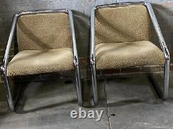 Pair Vintage Mid Century Modern MCM Chrome Cantilever Tubular Chairs Can ship