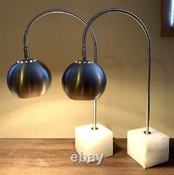 Pair Vintage Mid Century Sonneman Kovacs Style Chrome Globe Eye Ball Table Lamps