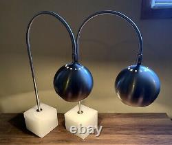 Pair Vintage Mid Century Sonneman Kovacs Style Chrome Globe Eye Ball Table Lamps
