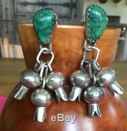 Pair Vintage Navajo Silver/turquoise Squash Earrings