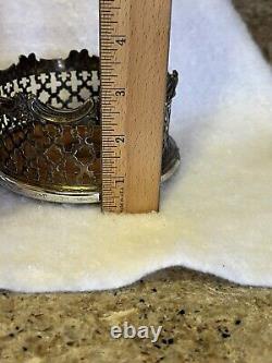 Pair Vintage Pierced Bottle Coasters Silver Plate