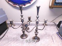 Pair Vintage Prelude International Sterling Convertible 3 Light Candelabras