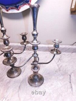 Pair Vintage Prelude International Sterling Convertible 3 Light Candelabras