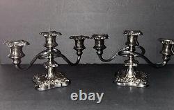 Pair Vintage Proctor Silver Plate Candelabra Twisted 3 Branches withFloral Design