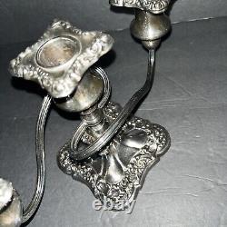 Pair Vintage Proctor Silver Plate Candelabra Twisted 3 Branches withFloral Design