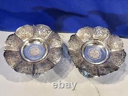 Pair Vintage Rare Hand Made Hand Engraved Candy Dish 84 SOLID Silver 716.97 gram