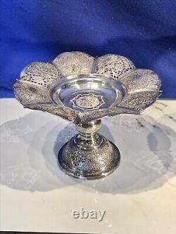 Pair Vintage Rare Hand Made Hand Engraved Candy Dish 84 SOLID Silver 716.97 gram