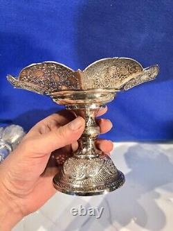 Pair Vintage Rare Hand Made Hand Engraved Candy Dish 84 SOLID Silver 716.97 gram