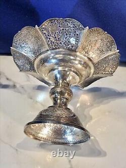 Pair Vintage Rare Hand Made Hand Engraved Candy Dish 84 SOLID Silver 716.97 gram