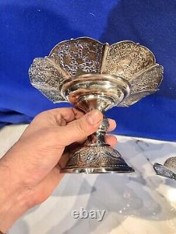 Pair Vintage Rare Hand Made Hand Engraved Candy Dish 84 SOLID Silver 716.97 gram