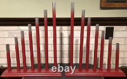 Pair Vintage Royal Style C7 Graduated 7 Candle Candolier Candelabra Red Silver