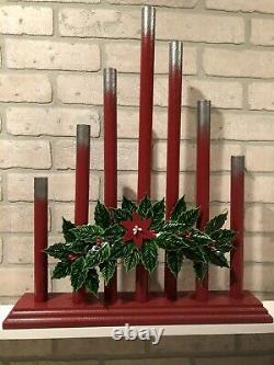 Pair Vintage Royal Style C7 Graduated 7 Candle Candolier Candelabra Red Silver