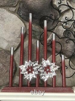 Pair Vintage Royal Style C7 Graduated 7 Candle Candolier Candelabra Red Silver