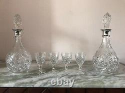 Pair Vintage Silver Mounted Cut Crystal Decanters By Roberts & Dore London 1972
