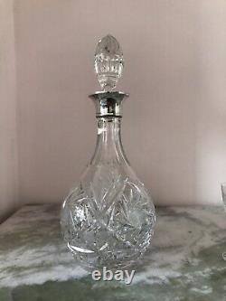 Pair Vintage Silver Mounted Cut Crystal Decanters By Roberts & Dore London 1972