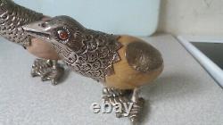 Pair Vintage Silver Plated / White Metal Marble / Onyx Egg Decorative Birds