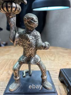 Pair Vintage Silver plated Monkey Warrior Candlestick Holder