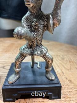Pair Vintage Silver plated Monkey Warrior Candlestick Holder
