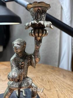 Pair Vintage Silver plated Monkey Warrior Candlestick Holder