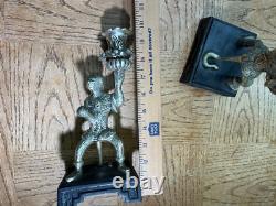 Pair Vintage Silver plated Monkey Warrior Candlestick Holder