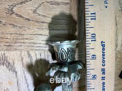 Pair Vintage Silver plated Monkey Warrior Candlestick Holder