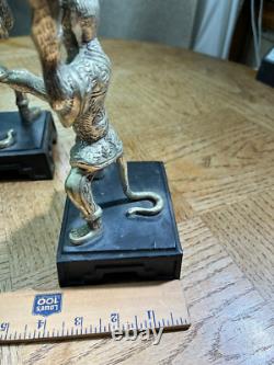 Pair Vintage Silver plated Monkey Warrior Candlestick Holder