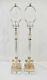 Pair Vintage Silvered Metal & Glass Column Lamps On Lucite Bases