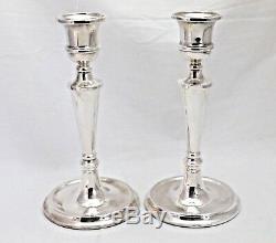 Pair Vintage Solid Sterling Silver Round Based Candlesticks 20 cm Tall