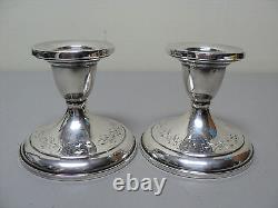 Pair Vintage Sterling Silver 3 Engraved Candlesticks, Weighted