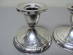 Pair Vintage Sterling Silver 3 Engraved Candlesticks, Weighted