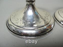 Pair Vintage Sterling Silver 3 Engraved Candlesticks, Weighted