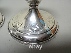 Pair Vintage Sterling Silver 3 Engraved Candlesticks, Weighted