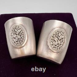Pair Vintage Sterling Silver 925 Vodka Shot Cups Engraved Marked in Org Box 80gr