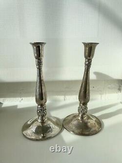 Pair Vintage Sterling Silver Candle Sticks. Royal Danish (weighted, reinforced)