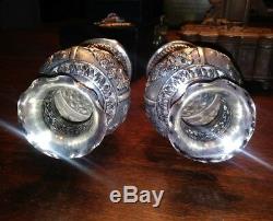 Pair Vintage Sterling Silver Repousse & Reticulated Cabinet Vases Philippines