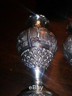 Pair Vintage Sterling Silver Repousse & Reticulated Cabinet Vases Philippines