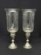 Pair Vintage Towle Sterling Weighted Candlesticks, Etched Glass Shades, 12 3/4