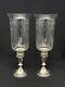 Pair Vintage Towle Sterling Weighted Candlesticks, Etched Glass Shades, 12 3/4