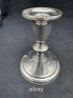 Pair Vintage TOWLE Sterling Weighted Candlesticks, Etched glass Shades, 12 3/4
