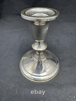 Pair Vintage TOWLE Sterling Weighted Candlesticks, Etched glass Shades, 12 3/4
