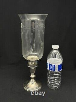 Pair Vintage TOWLE Sterling Weighted Candlesticks, Etched glass Shades, 12 3/4
