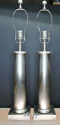 Pair Vintage Visual Comfort Steel Column Table Lamps 2-way