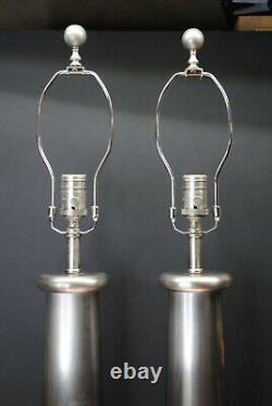 Pair Vintage Visual Comfort Steel Column Table Lamps 2-way