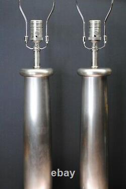 Pair Vintage Visual Comfort Steel Column Table Lamps 2-way