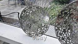 Pair Vintage Webster Floral Cut Sterling Silver Overlay Glass Trivets, Nice Shape