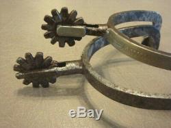 Pair Vintage Western Cowboy Silver Overlay Marked McCHESNEY SPURS 1890-1928