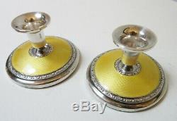 Pair Vintage Yellow Guilloche Candle Holders Sterling Solvvareindustri Norway